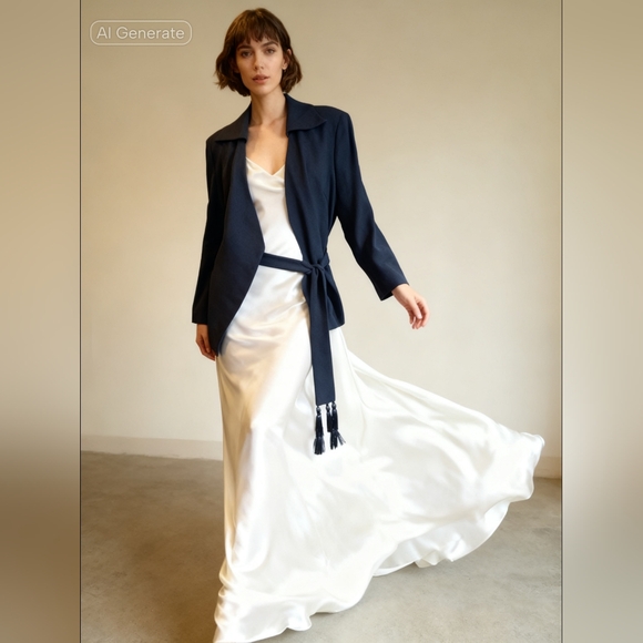 Vintage Dior Navy Women's Wrap Blazer - Picture 8 of 8